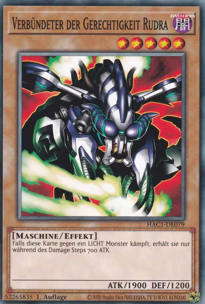 Verbündeter der Gerechtigkeit Rudra HAC1-DE079 ist in Common Yu-Gi-Oh Karte aus Hidden Arsenal Chapter 1 1.Auflage