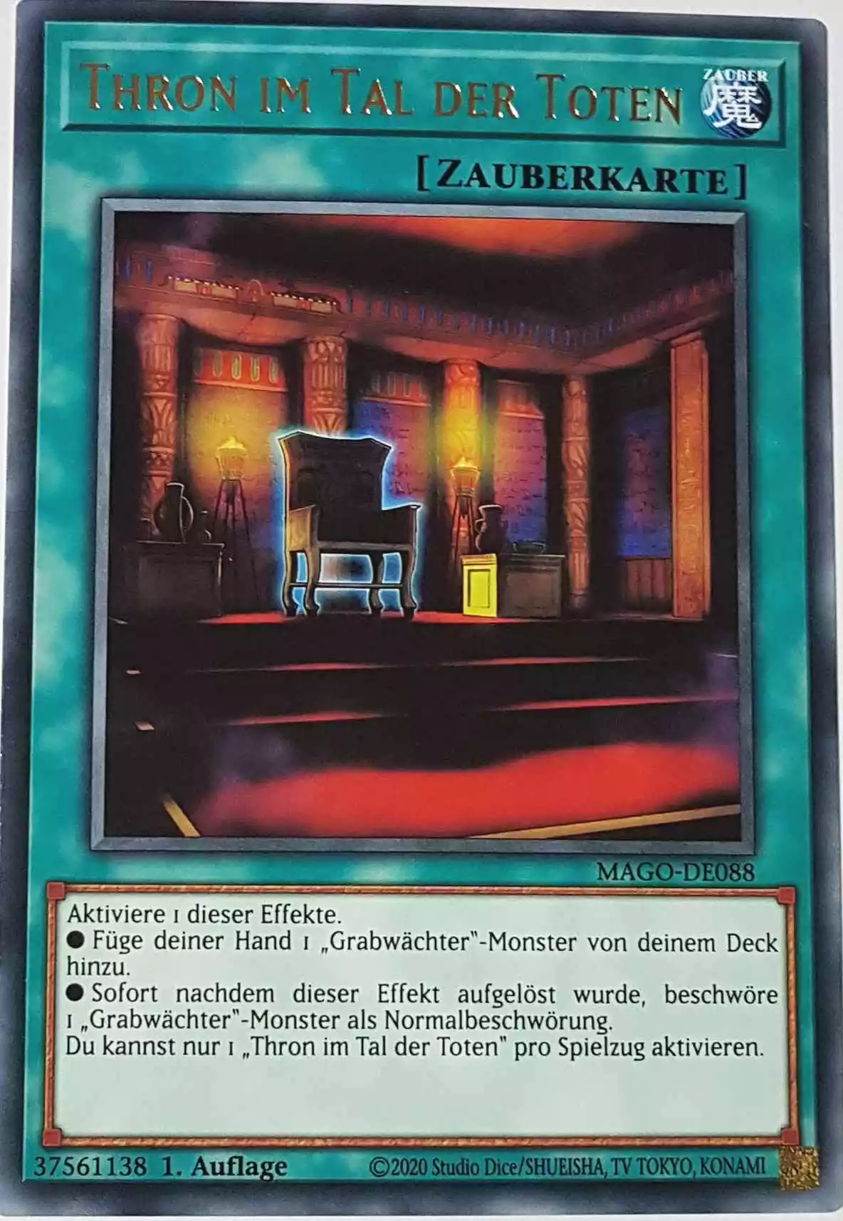 Thron im Tal der Toten MAGO-DE088 ist in Gold Rare Yu-Gi-Oh Karte aus Maximum Gold 1. Auflage