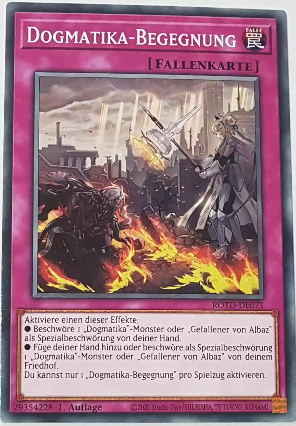 Dogmatika-Begegnung ROTD-DE071 ist in Common Yu-Gi-Oh Karte aus Rise of the Duelist 1.Auflage