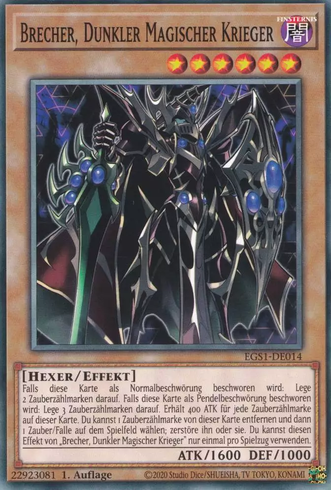 Brecher, Dunkler Magischer Krieger EGS1-DE014 ist in Common Yu-Gi-Oh Karte aus God Deck Slifer 1.Auflage