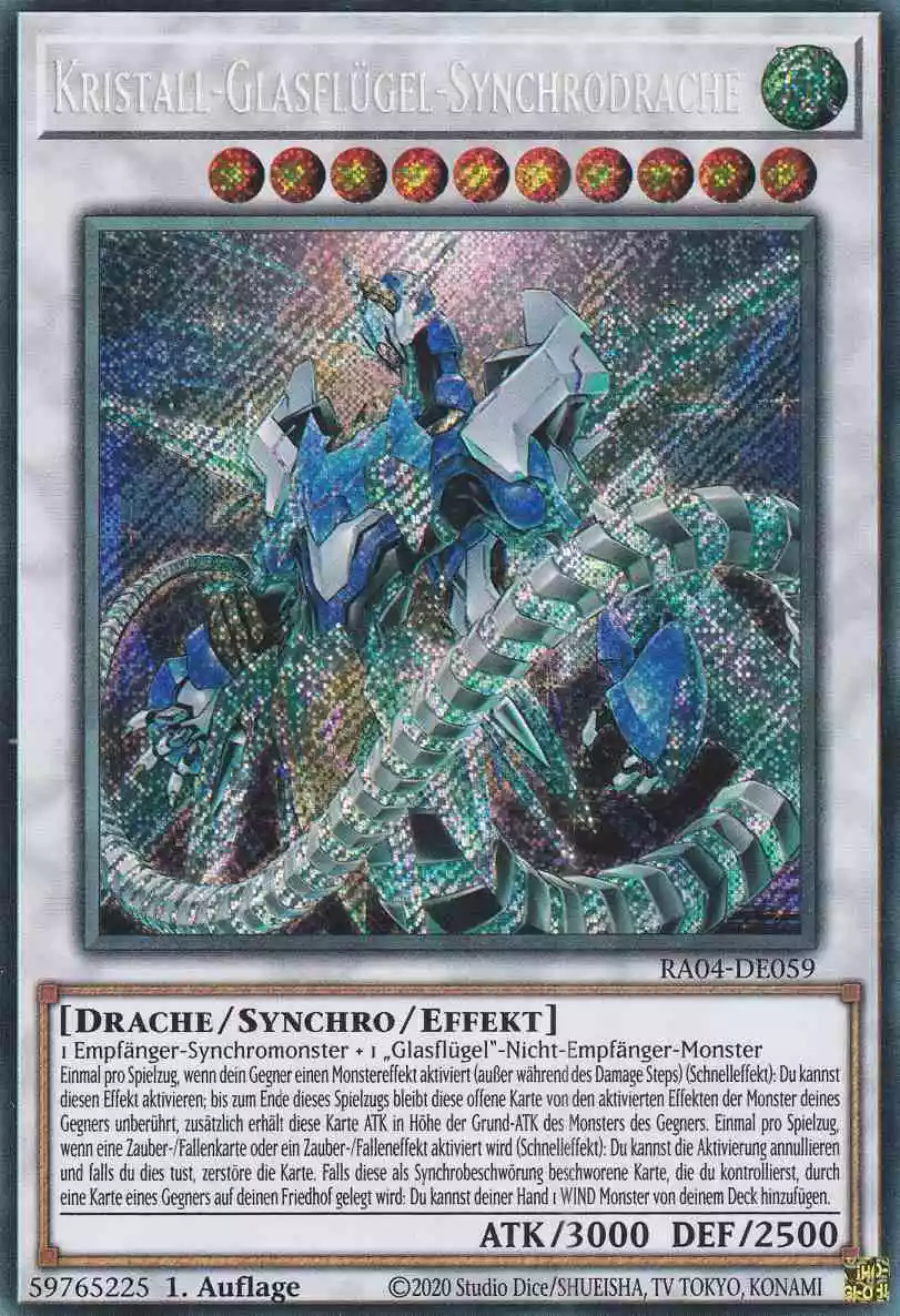 Kristall-Glasflügel-Synchrodrache RA04-DE059 ist in Secret Rare Yu-Gi-Oh Karte aus Quarter Century Stampede 1.Auflage