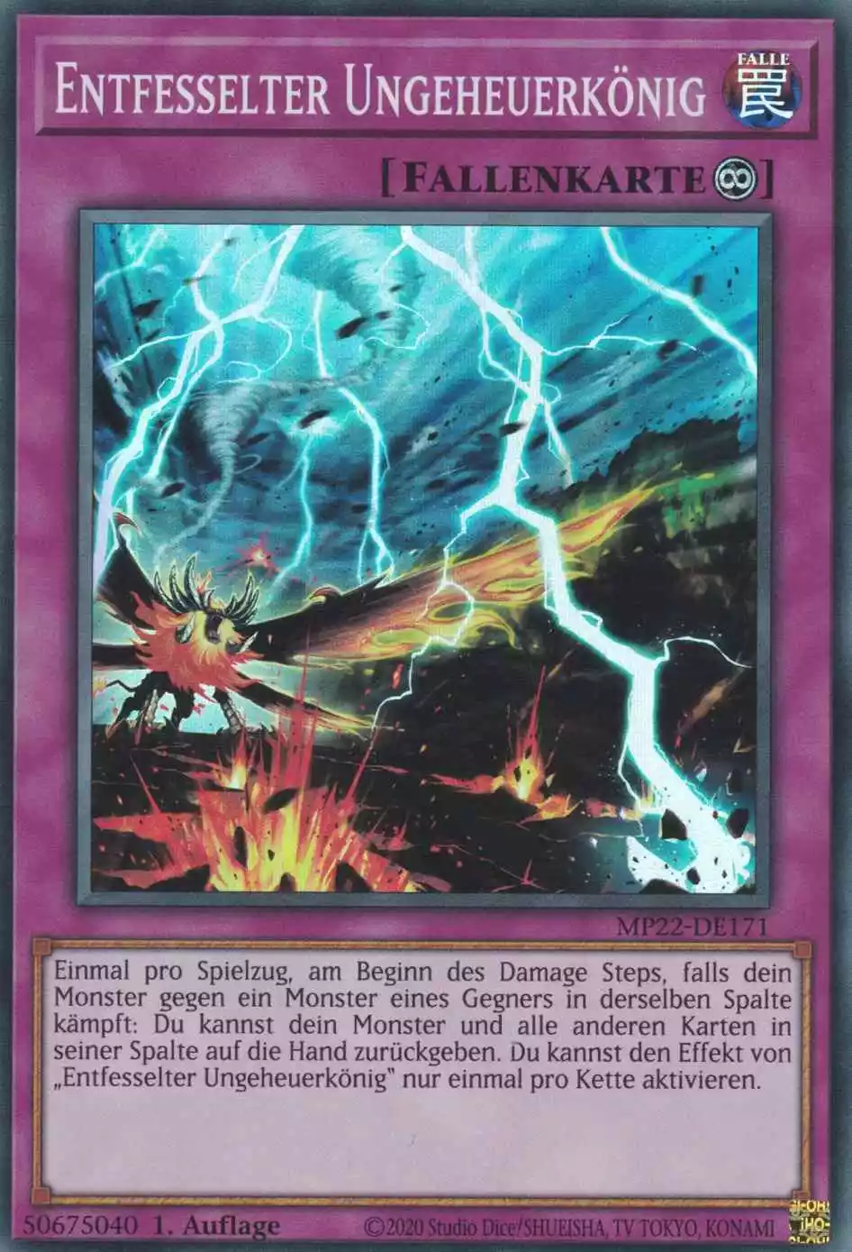 Entfesselter Ungeheuerkönig MP22-DE171 ist in Super Rare Yu-Gi-Oh Karte aus Tin of the Pharaoh’s Gods 1.Auflage