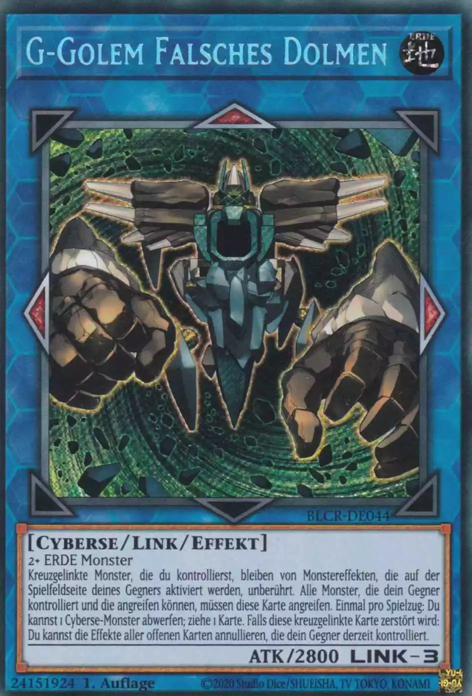 G-Golem Falsches Dolmen BLCR-DE044 ist in Secret Rare Yu-Gi-Oh Karte aus Battles of Legend Crystal Revenge 1.Auflage