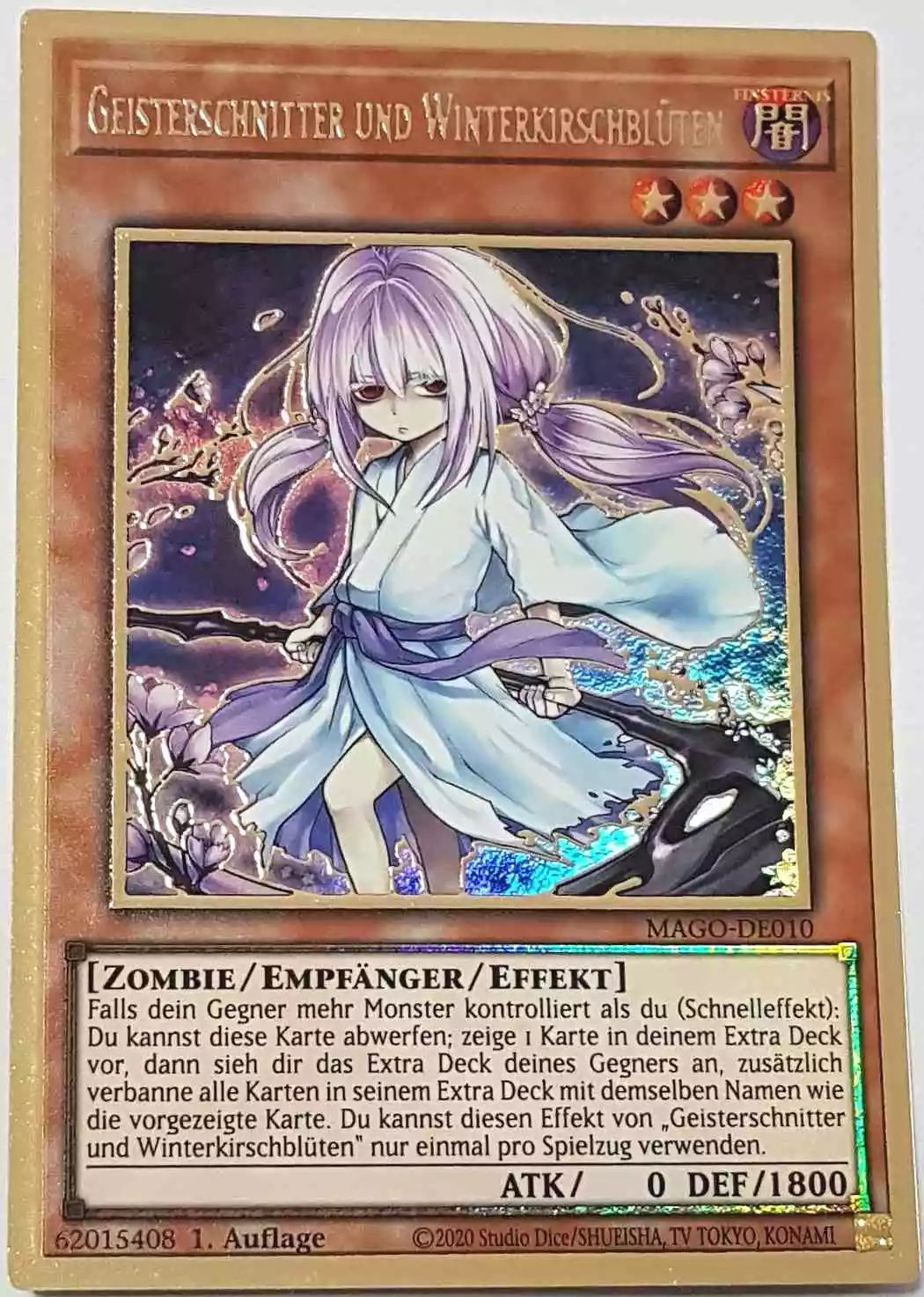 Geisterschnitter und Winterkirschblüten (alternativ art) MAGO-DE010-1 ist in Premium Gold Rare Yu-Gi-Oh Karte aus Maximum Gold 1. Auflage