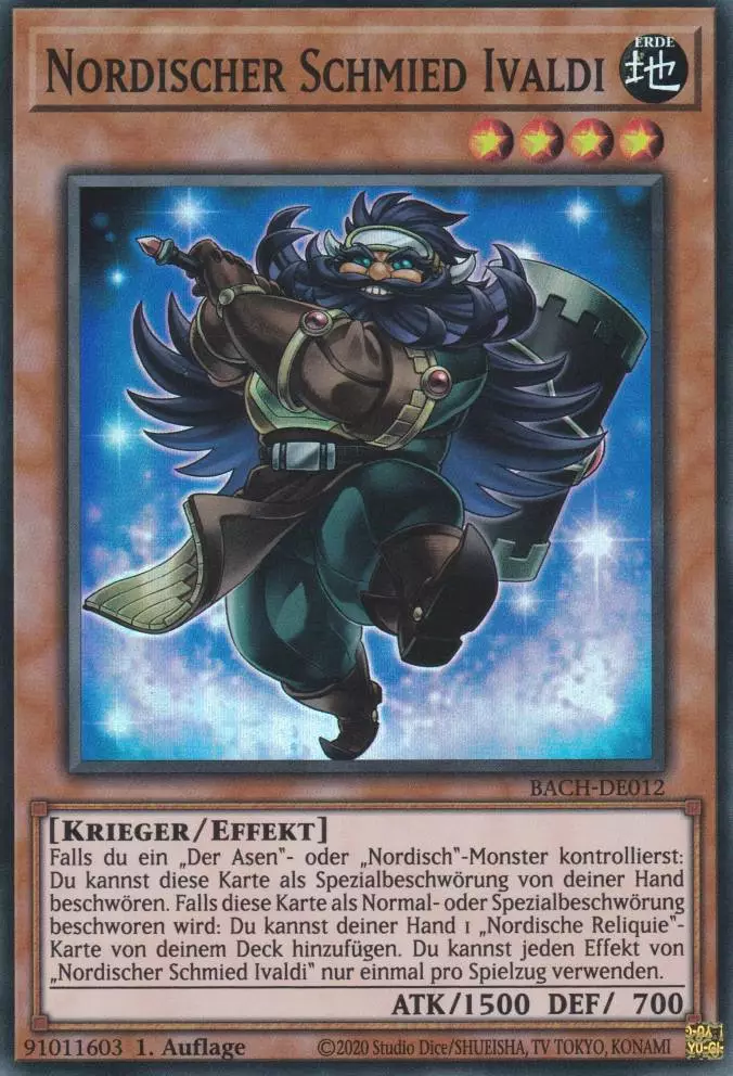 Nordischer Schmied Ivaldi BACH-DE012 ist in Super Rare Yu-Gi-Oh Karte aus Battle of Chaos 1.Auflage