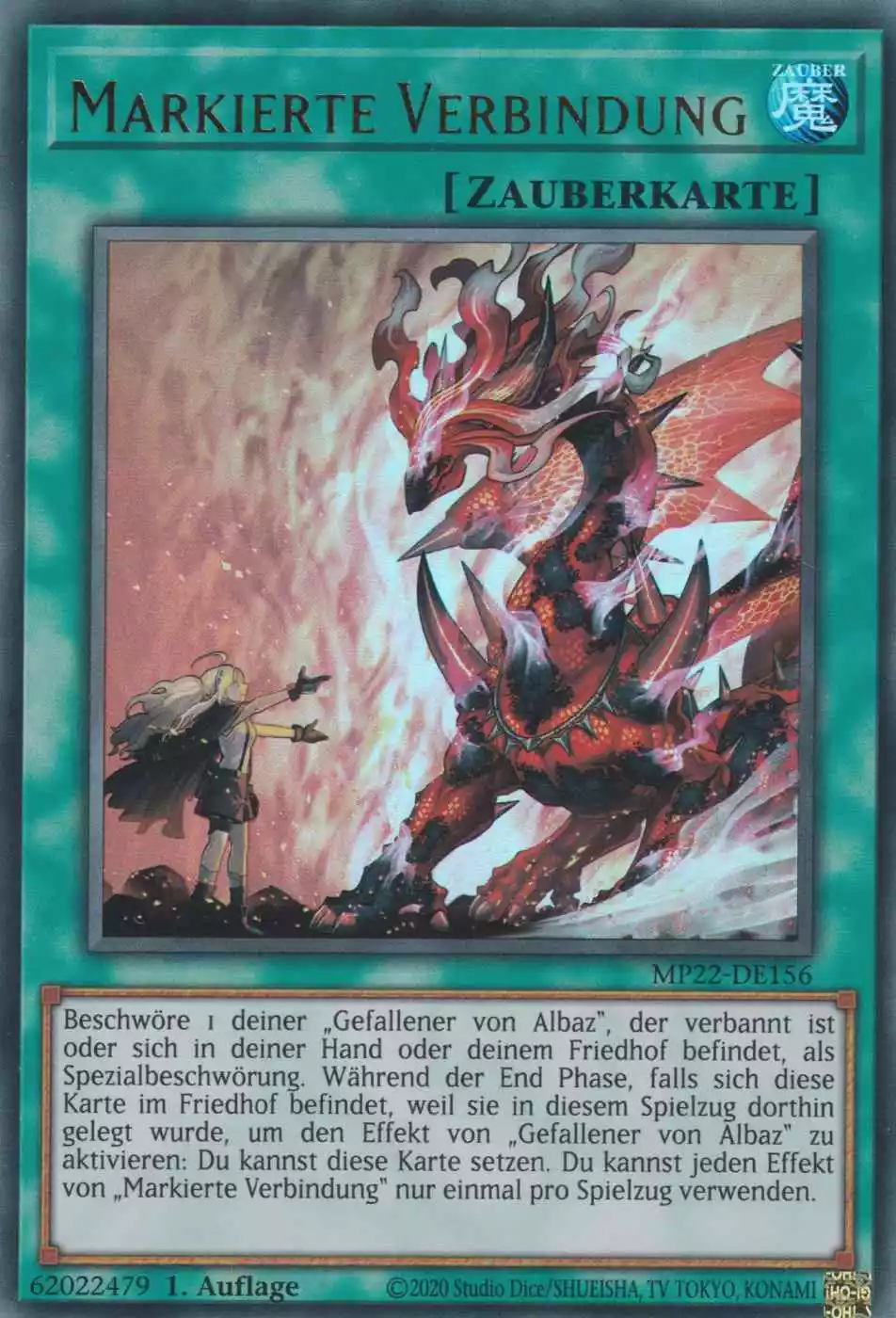 Markierte Verbindung MP22-DE156 ist in Ultra Rare Yu-Gi-Oh Karte aus Tin of the Pharaoh’s Gods 1.Auflage