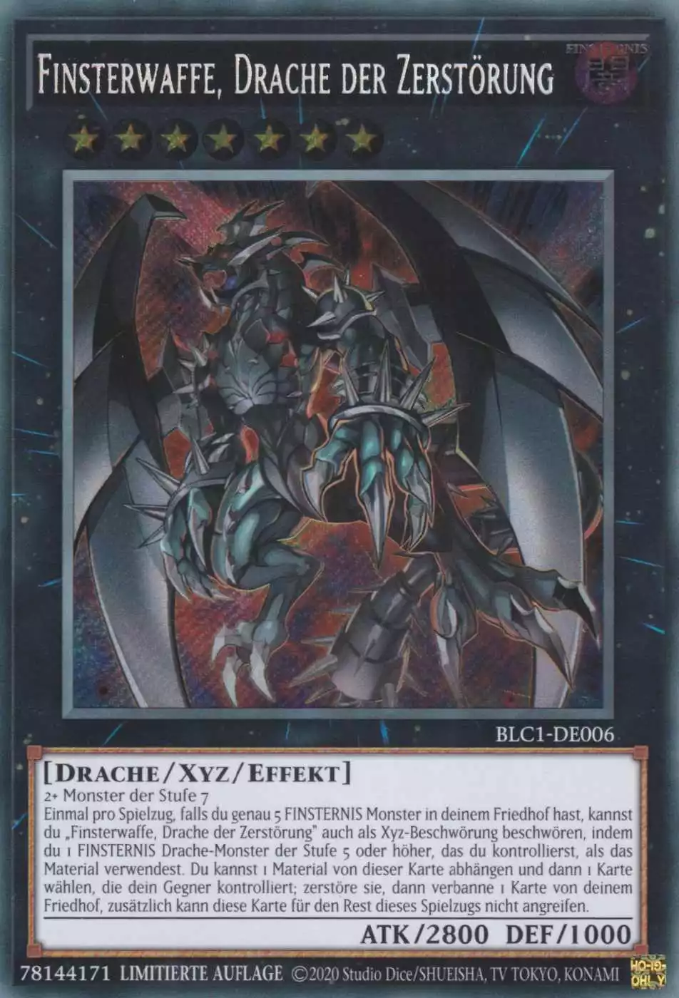 Finsterwaffe, Drache der Zerstörung BLC1-DE006 ist in Secret Rare Yu-Gi-Oh Karte aus Battles of Legend Chapter 1 1.Auflage