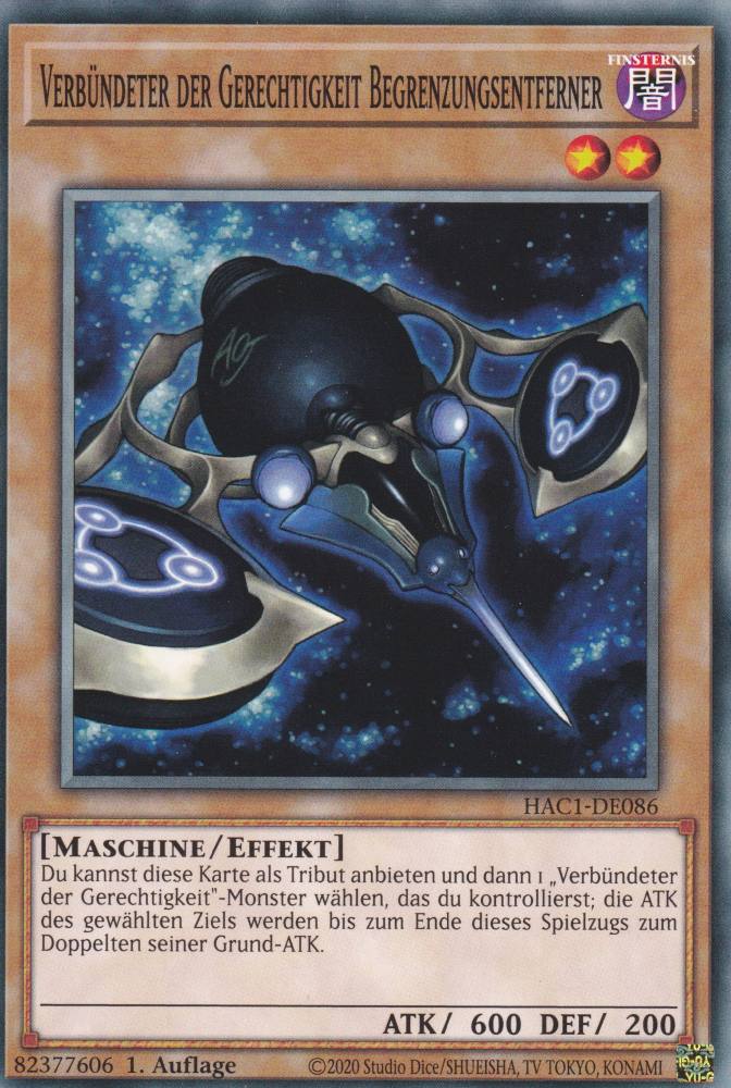 Verbündeter der Gerechtigkeit Begrenzungsentferner HAC1-DE086 ist in Common Yu-Gi-Oh Karte aus Hidden Arsenal Chapter 1 1.Auflage