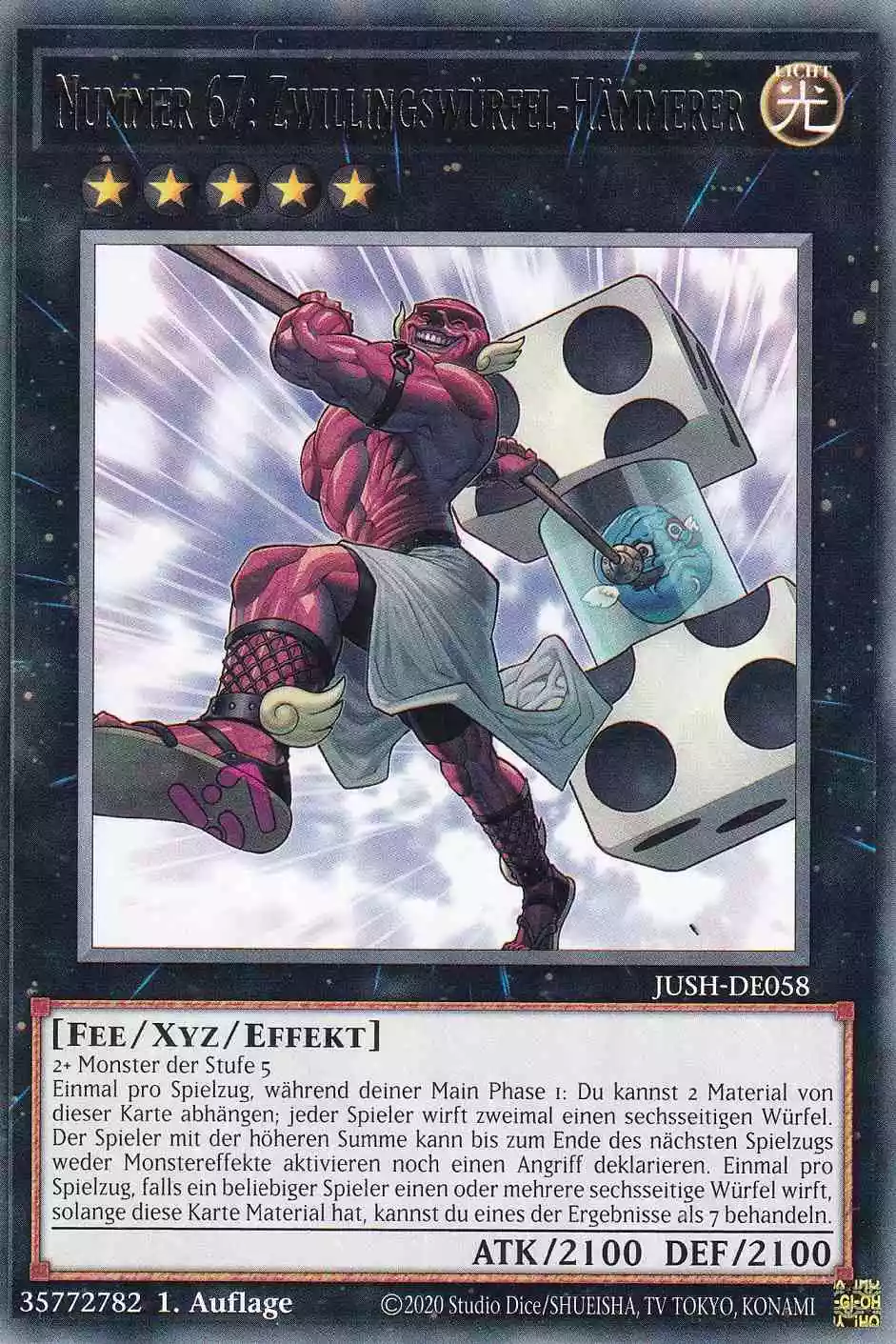 Nummer 67: Zwillingswürfel-Hämmerer JUSH-DE058 ist in Rare Yu-Gi-Oh Karte aus Justice Hunters 1.Auflage