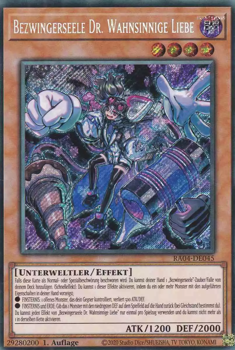 Bezwingerseele Dr. Wahnsinnige Liebe RA04-DE045 ist in Secret Rare Yu-Gi-Oh Karte aus Quarter Century Stampede 1.Auflage