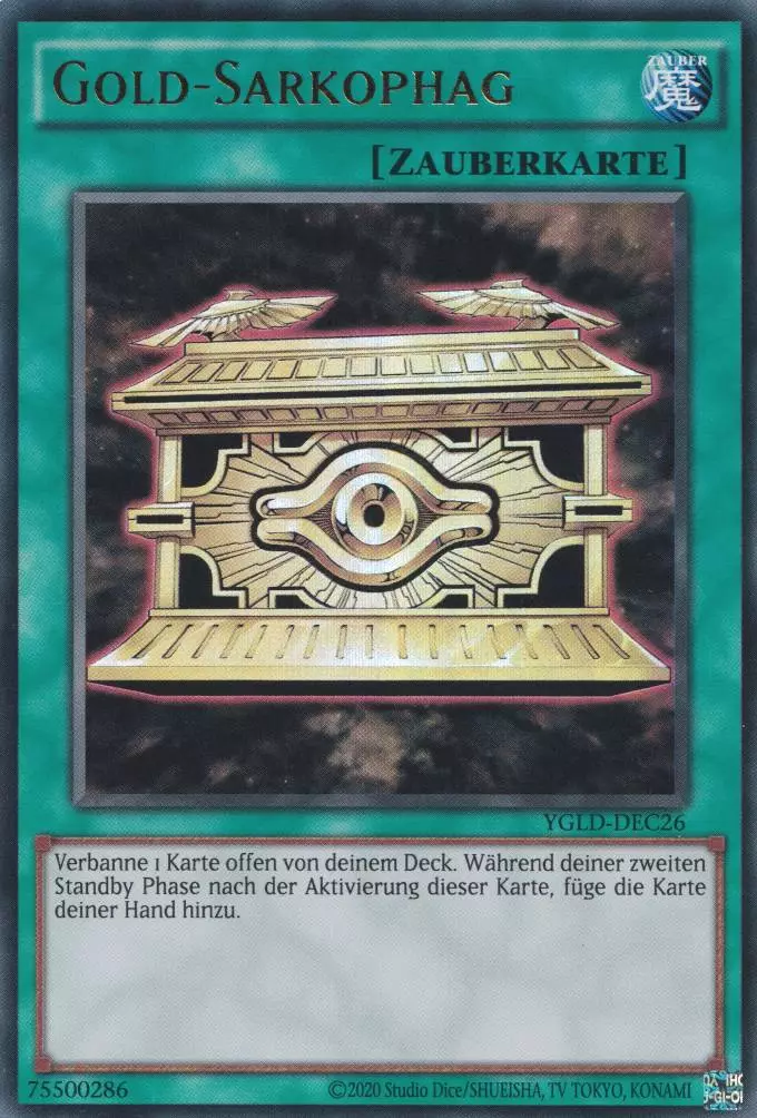 Gold-Sarkophag YGLD-DEC26 ist in Ultra Rare Yu-Gi-Oh Karte aus Yugis Legendary Decks - King of Games unlimitiert