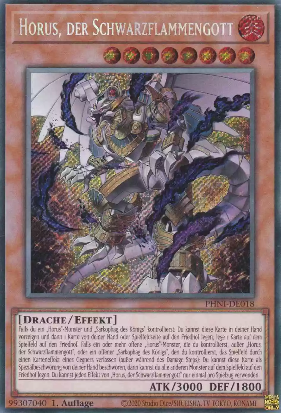 Horus, der Schwarzflammengott PHNI-DE018 ist in Secret Rare Yu-Gi-Oh Karte aus Phantom Nightmare 1.Auflage