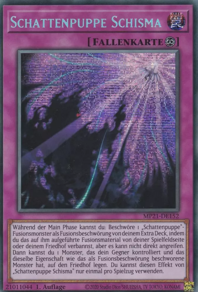 Schattenpuppe Schisma MP21-DE152 ist in Prismatic Secret Rare Yu-Gi-Oh Karte aus Tin of Ancient Battles 1.Auflage