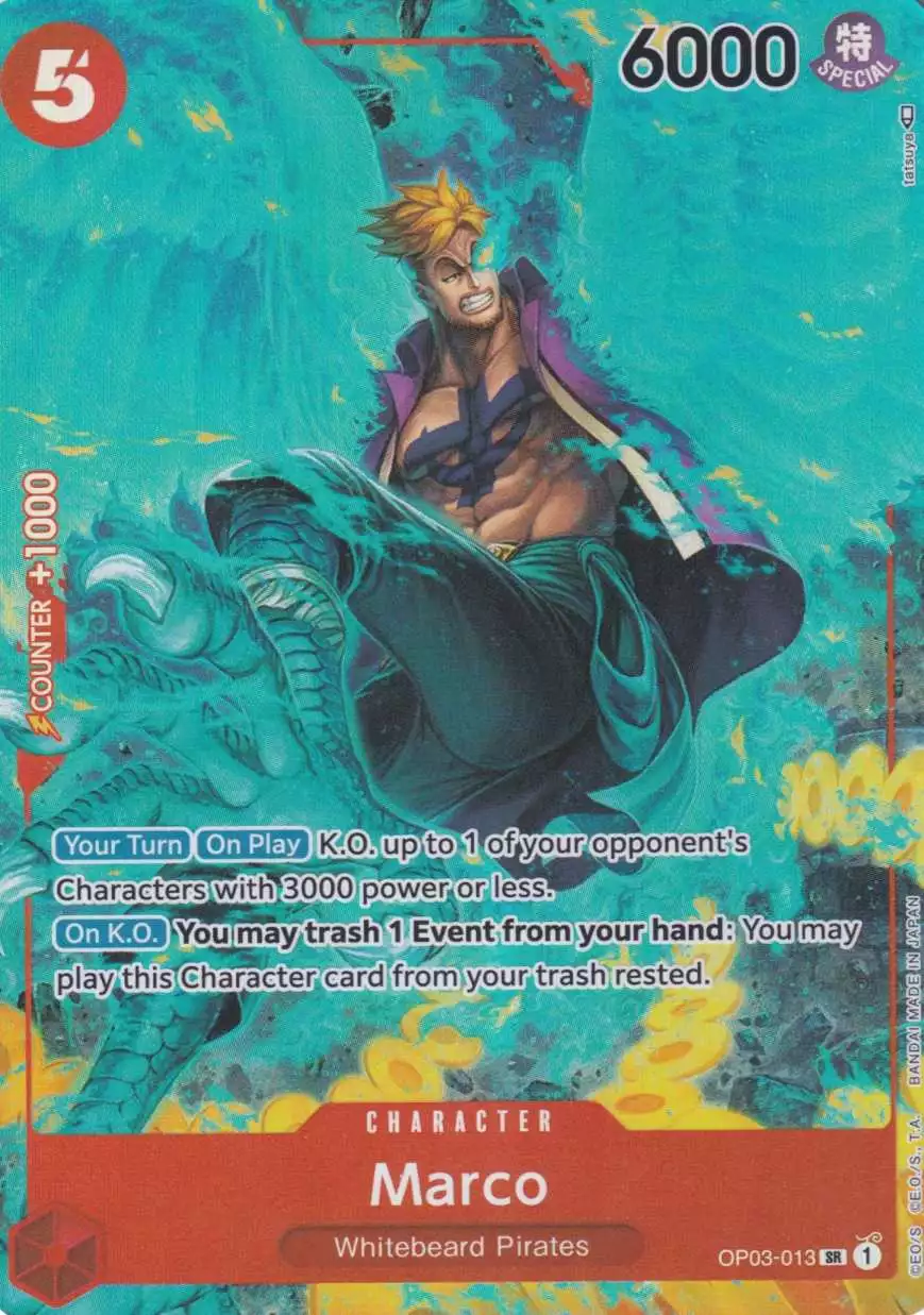 Marco (Parallel) OP03-013 ist in Super Rare. Die One Piece Karte ist aus Pillars of Strength OP-03 in Parallel Alternative Art.