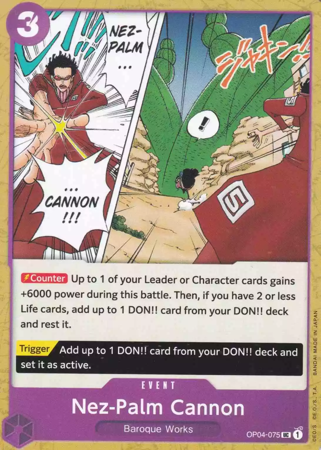 op04-075-nez-palm-cannon-uncommon-kingdoms-of-intrigue Nez-Palm Cannon OP04-075 ist in Uncommon. Die One Piece Karte ist aus Kingdoms Of Intrigue in Normal Art.