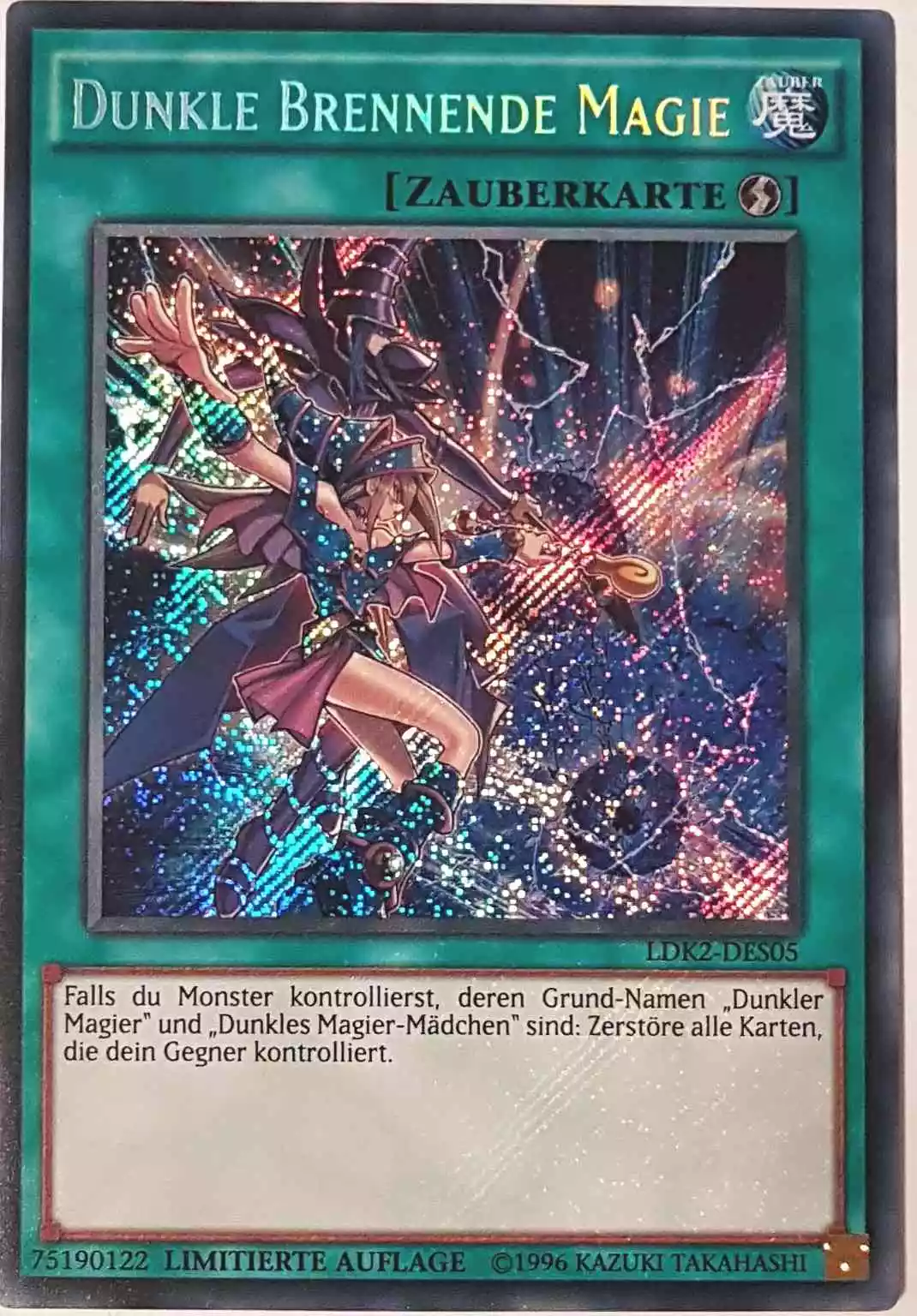 Dunkle Brennende Magie LDK2-DES05 ist in Secret Rare Yu-Gi-Oh Karte aus Legendary Decks 2 Limitierte Auflage 