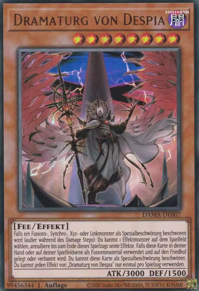 Dramaturg von Despia DAMA-DE007 ist in Ultra Rare Yu-Gi-Oh Karte aus Dawn of Majesty 1.Auflage