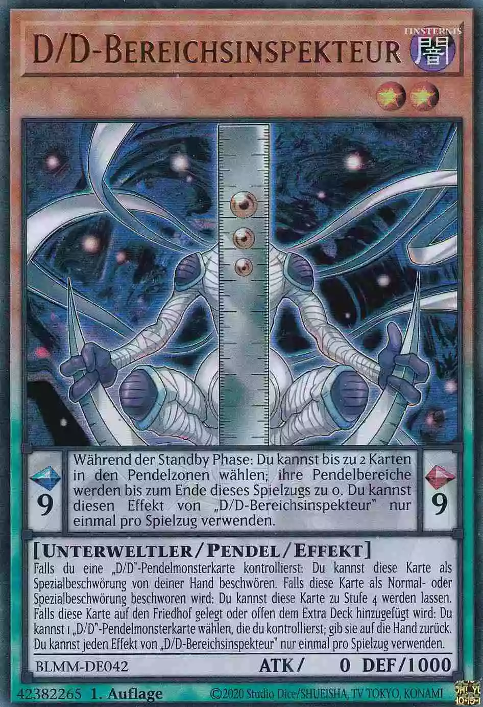 D/D-Bereichsinspekteur Ultra Rare BLMM-DE042 Yugioh Karte D/D-Bereichsinspekteur BLMM-DE042 ist in Ultra Rare Yu-Gi-Oh Karte aus Battles of Legend Monster Mayhem 1.Auflage