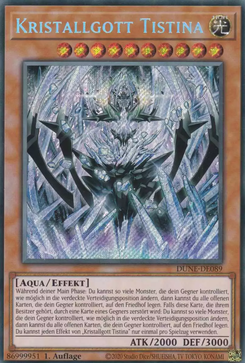 Kristallgott Tistina DUNE-DE089 ist in Secret Rare Yu-Gi-Oh Karte aus Duelist Nexus 1.Auflage