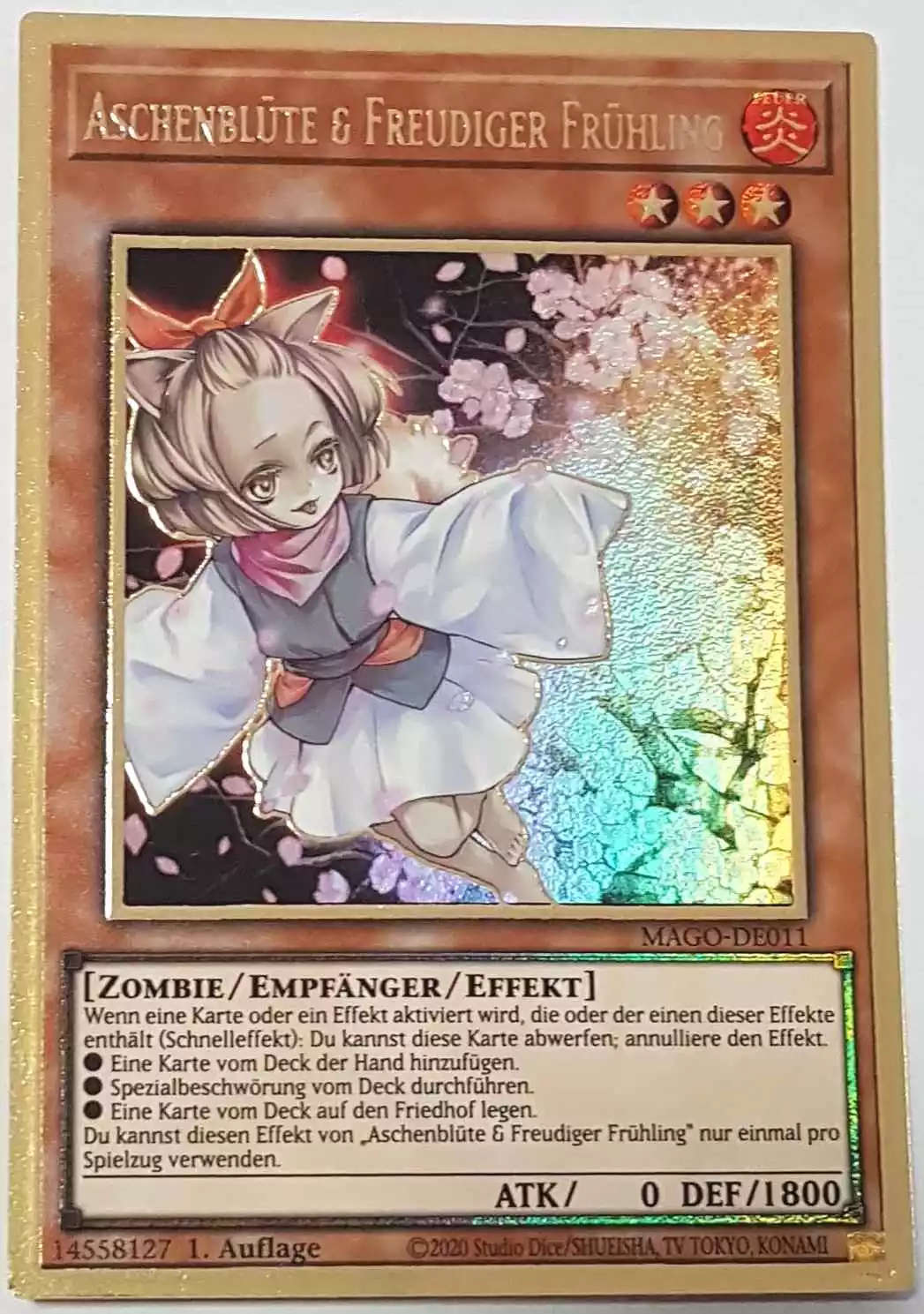 Aschenblüte & Freudiger Frühling MAGO-DE011 ist in Premium Gold Rare Yu-Gi-Oh Karte aus Maximum Gold 1. Auflage