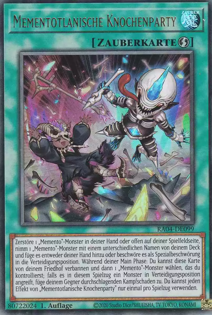 Mementotlanische Knochenparty RA04-DE099 ist in Ultra Rare Yu-Gi-Oh Karte aus Quarter Century Stampede 1.Auflage