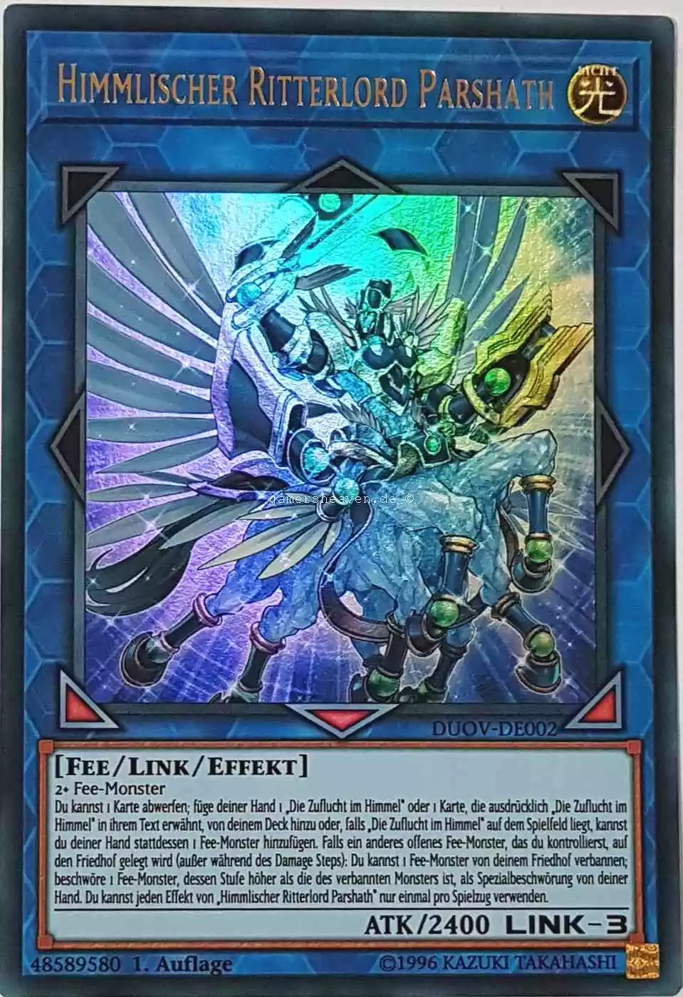 Himmlischer Ritterlord Parshath DUOV-DE002 ist in Ultra Rare Yu-Gi-Oh Karte aus Duel Overload 1.Auflage