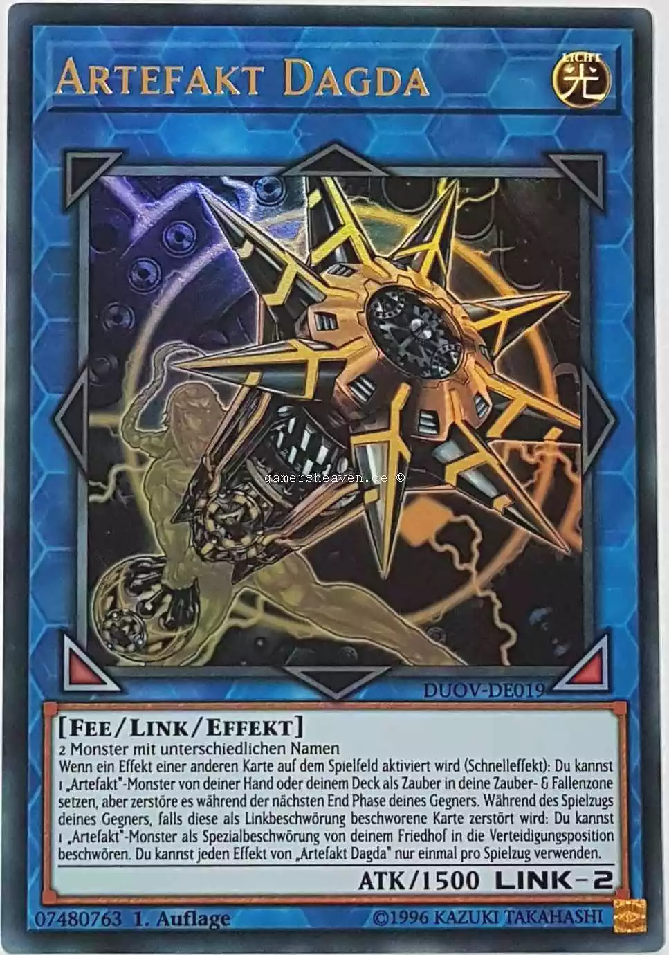 Artefakt Dagda DUOV-DE019 ist in Ultra Rare Yu-Gi-Oh Karte aus Duel Overload 1.Auflage