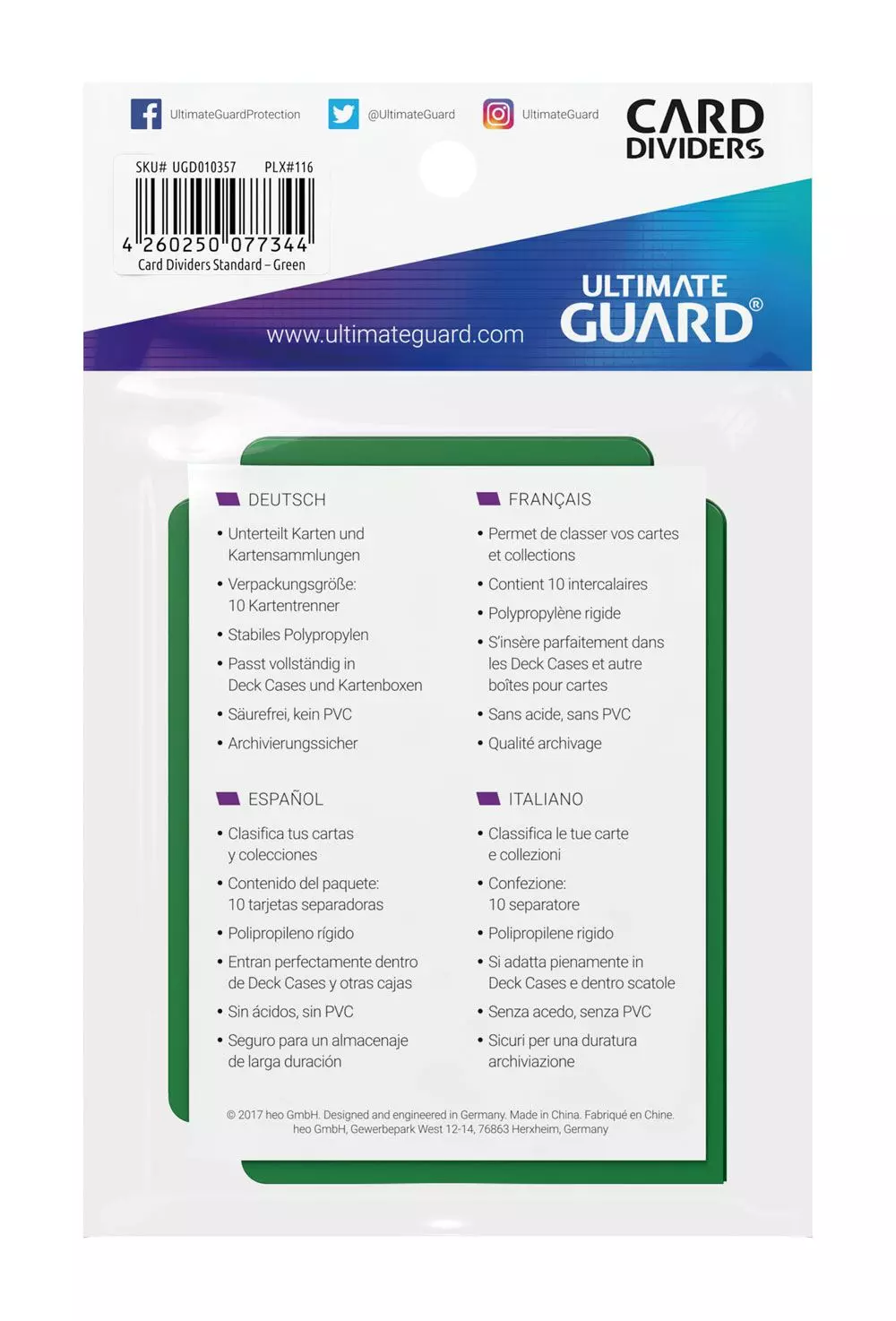 Ultimate Guard Kartentrenner Standardgröße Grün 10 Stück