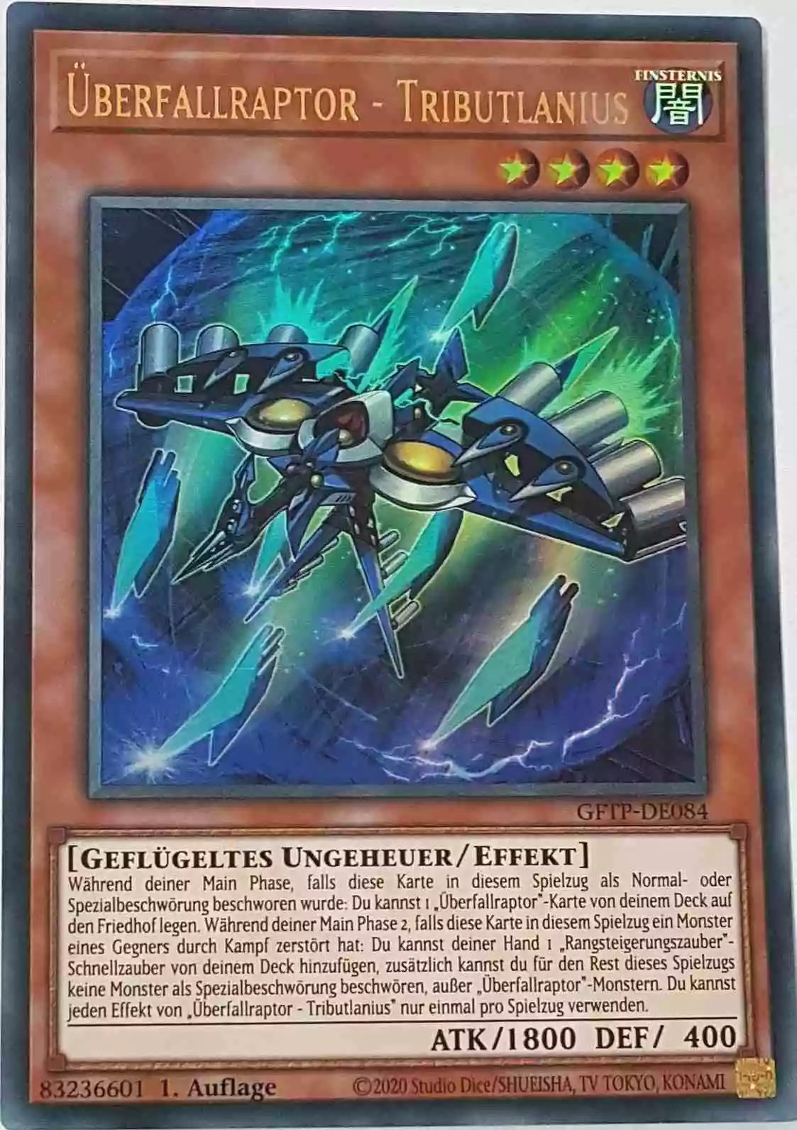 Überfallraptor - Tributlanius GFTP-DE084 ist in Ultra Rare Yu-Gi-Oh Karte aus Ghost From The Past 1.Auflage