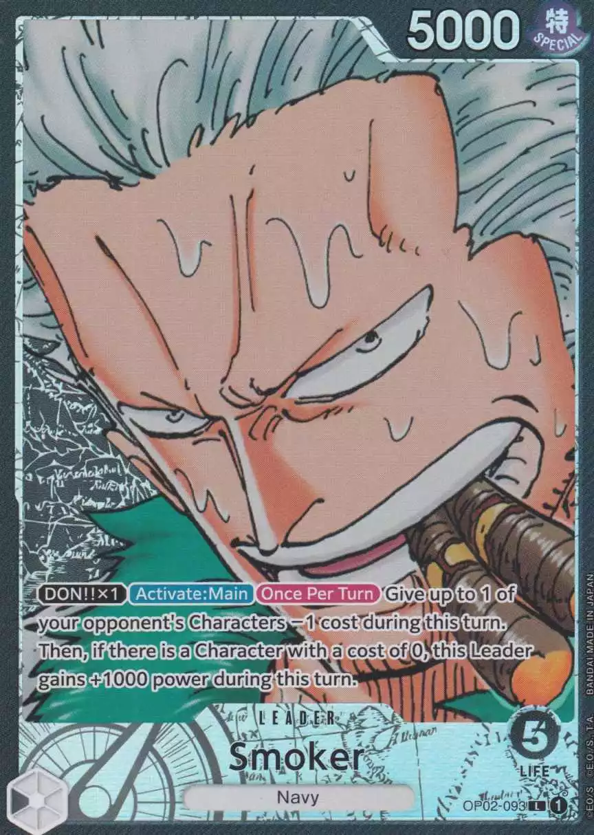 op02-093-a-smoker-parallel-leader-paramount-war-op-02 Smoker (Parallel) OP02-093 ist in Leader. Die One Piece Karte ist aus Paramount War OP-02 in Parallel Alternative Art.