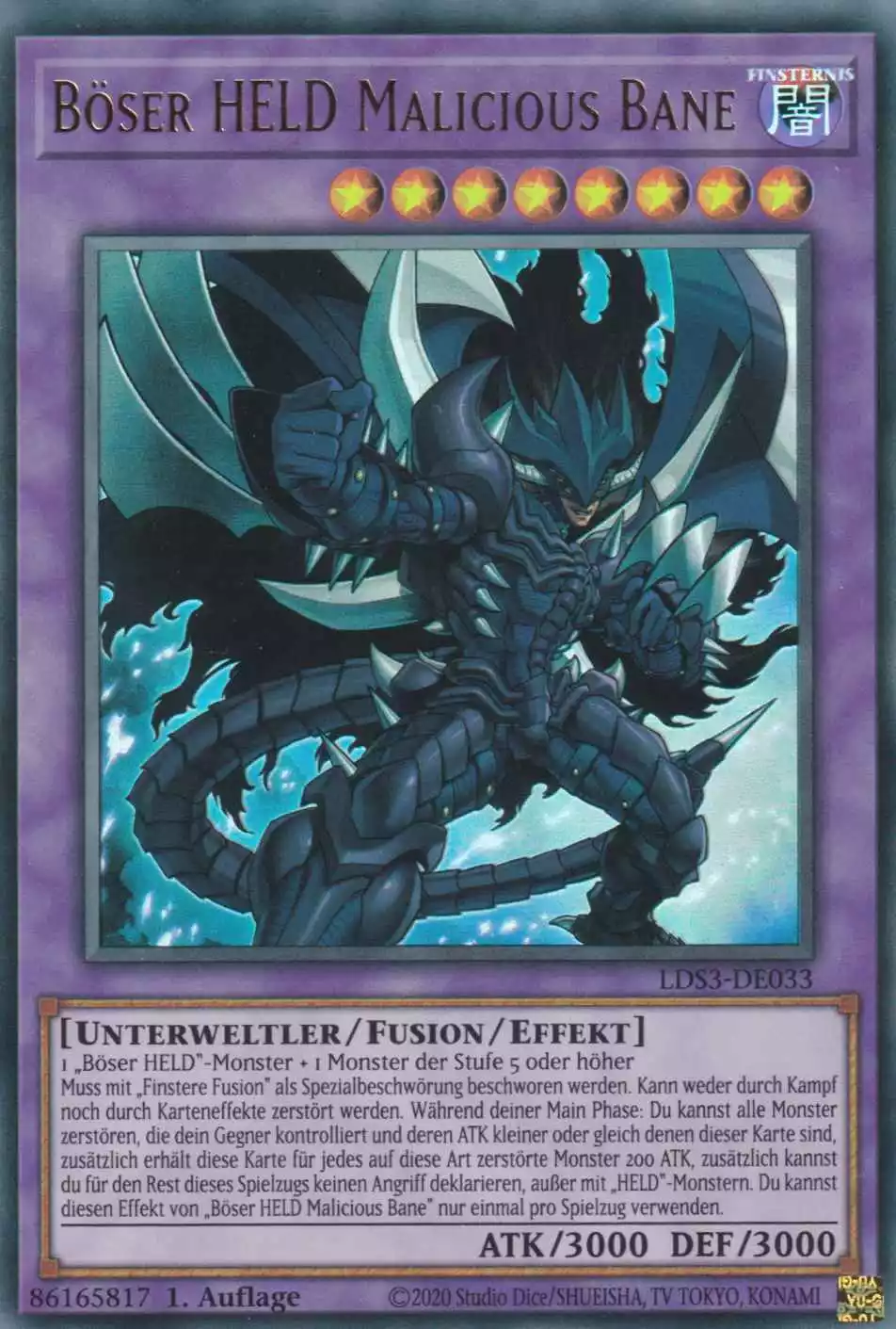 Böser HELD Malicious Bane LDS3-DE033 ist in Ultra Rare Yu-Gi-Oh Karte aus Legendary Duelists Season 3 1.Auflage