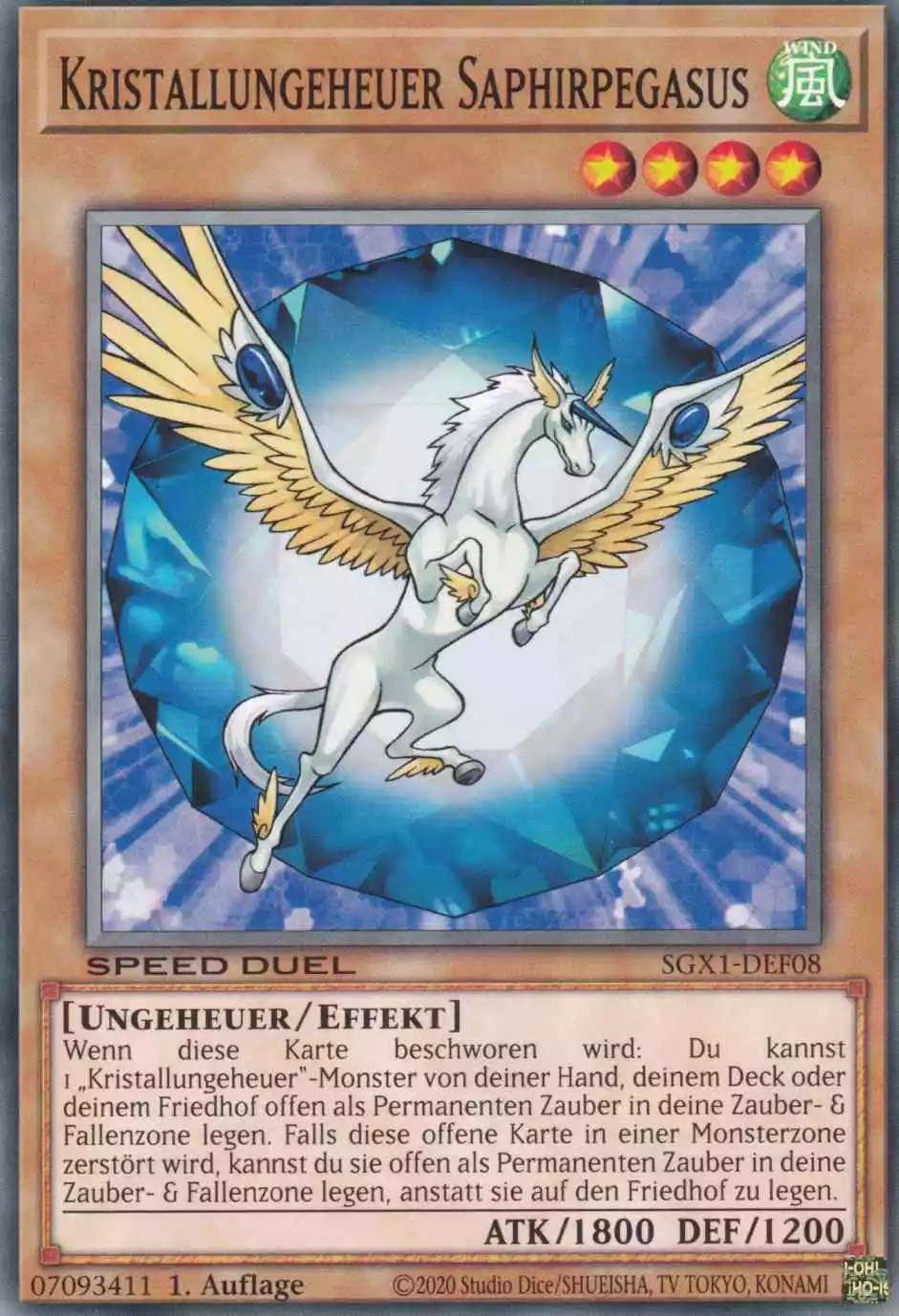 Kristallungeheuer Saphirpegasus SGX1-DEF08 ist in Common Yu-Gi-Oh Karte aus Speed Duel GX Duel Academy Box 1.Auflage