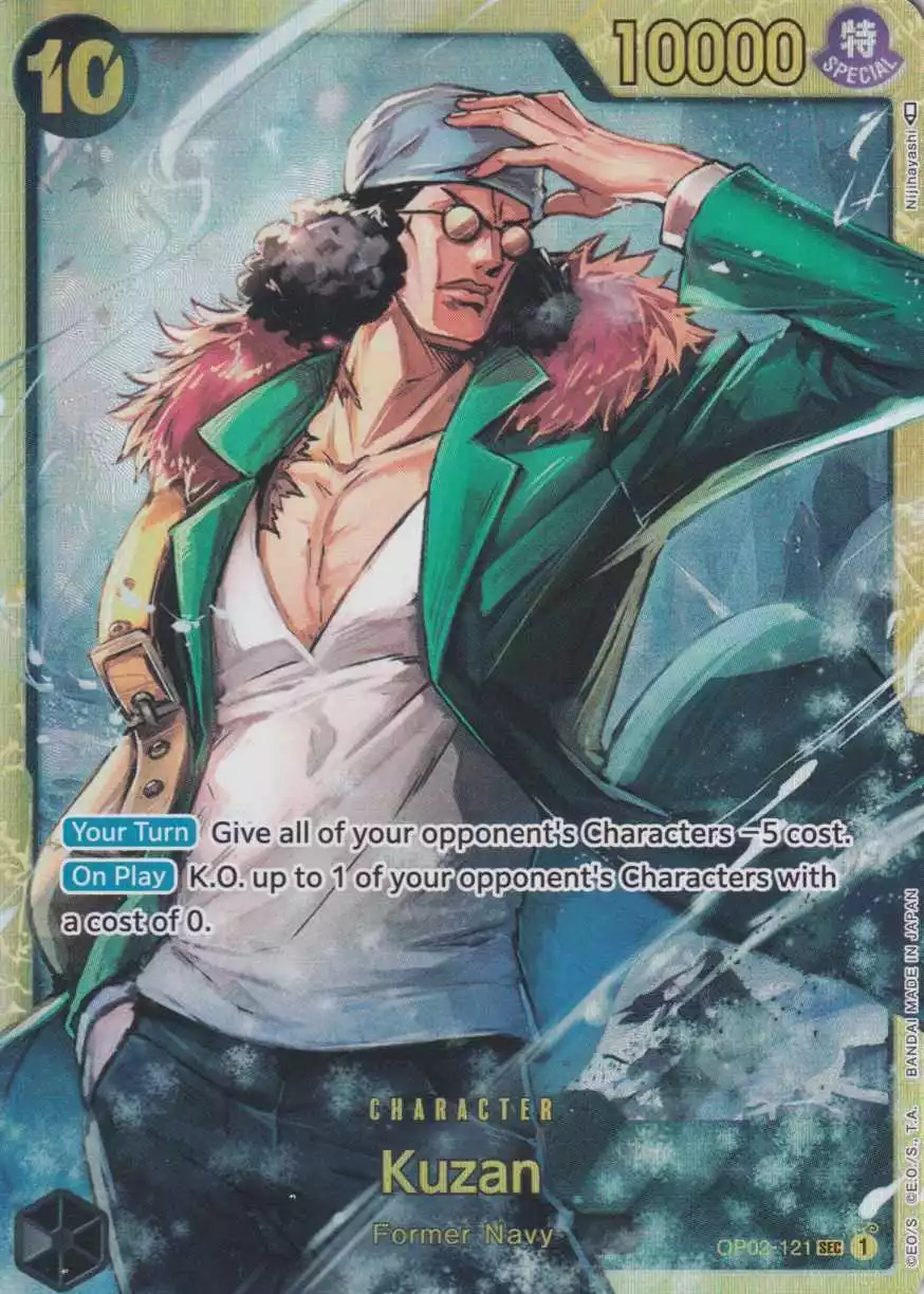 Kuzan OP02-121 ist in Secret Rare. Die One Piece Karte ist aus Paramount War OP-02 in Normal Art.