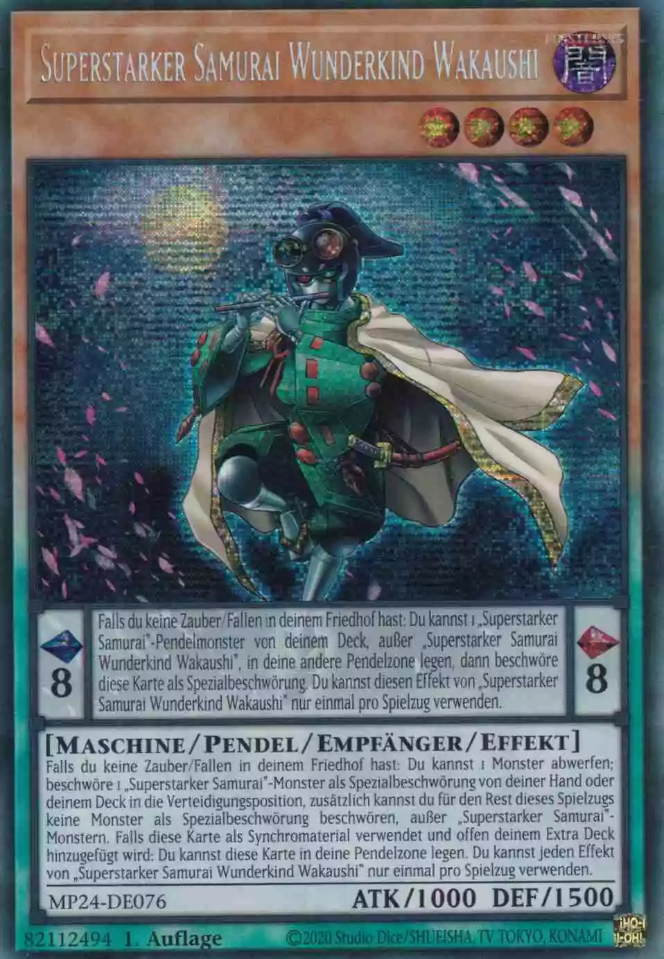 Superstarker Samurai Wunderkind Wakaushi Prismatic Secret Rare MP24-DE076 Yugioh Karte Superstarker Samurai Wunderkind Wakaushi MP24-DE076 ist in Prismatic Secret Rare Yu-Gi-Oh Karte aus 25th Anniversary Tin Dueling Mirrors 1.Auflage