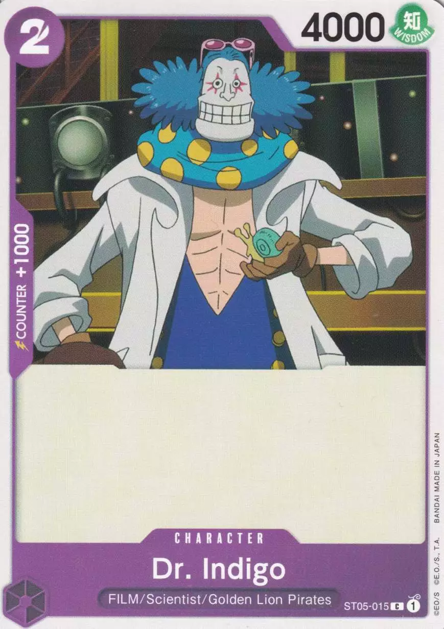 st05-015-dr-indigo-common-one-piece-film-edition-st05 Dr. Indigo ST05-015 ist in Common. Die One Piece Karte ist aus One Piece Film Edition ST05 in Normal Art.