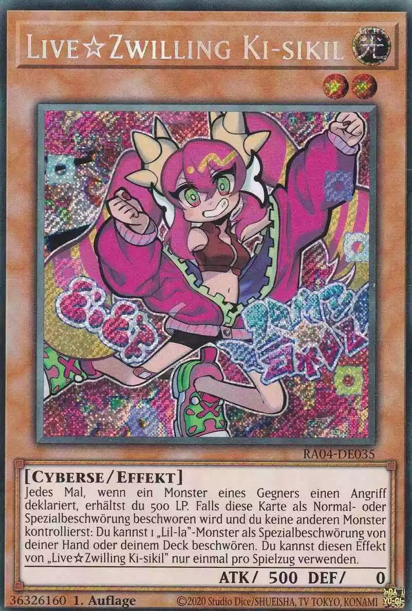 Live☆Zwilling Ki-sikil RA04-DE035 ist in Secret Rare Yu-Gi-Oh Karte aus Quarter Century Stampede 1.Auflage