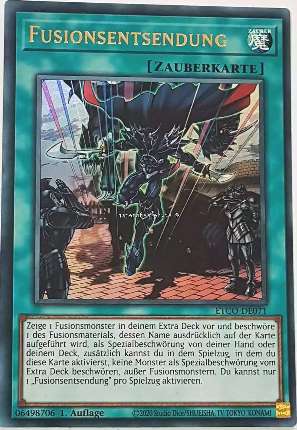 Fusionsentsendung ETCO-DE071 ist in Ultra Rare Yu-Gi-Oh Karte aus Eternity Code 1.Auflage