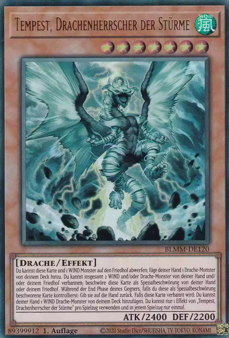 Tempest, Drachenherrscher der Stürme Ultra Rare BLMM-DE120 Yugioh Karte Tempest, Drachenherrscher der Stürme BLMM-DE120 ist in Ultra Rare Yu-Gi-Oh Karte aus Battles of Legend Monster Mayhem 1.Auflage