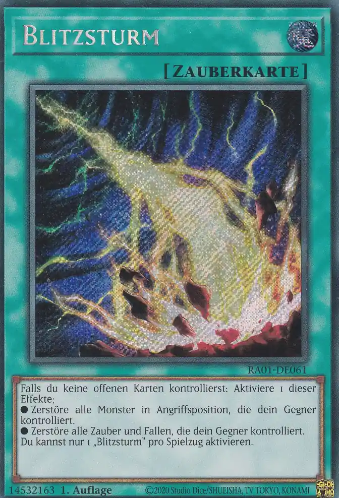 Blitzsturm RA01-DE061 ist in Secret Rare Yu-Gi-Oh Karte aus 25th Anniversary Rarity Collection 1.Auflage