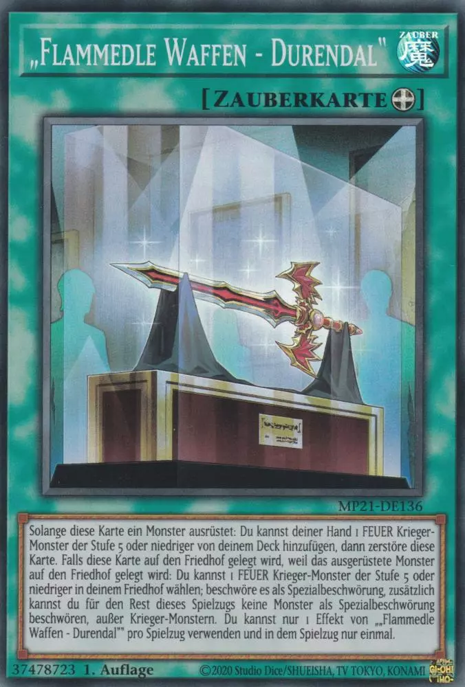 „Flammedle Waffen - Durendal“ MP21-DE136 ist in Super Rare Yu-Gi-Oh Karte aus Tin of Ancient Battles 1.Auflage