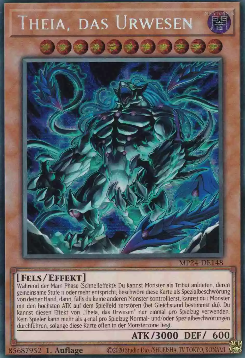 Theia, das Urwesen Prismatic Secret Rare MP24-DE148 Yugioh Karte Theia, das Urwesen MP24-DE148 ist in Prismatic Secret Rare Yu-Gi-Oh Karte aus 25th Anniversary Tin Dueling Mirrors 1.Auflage