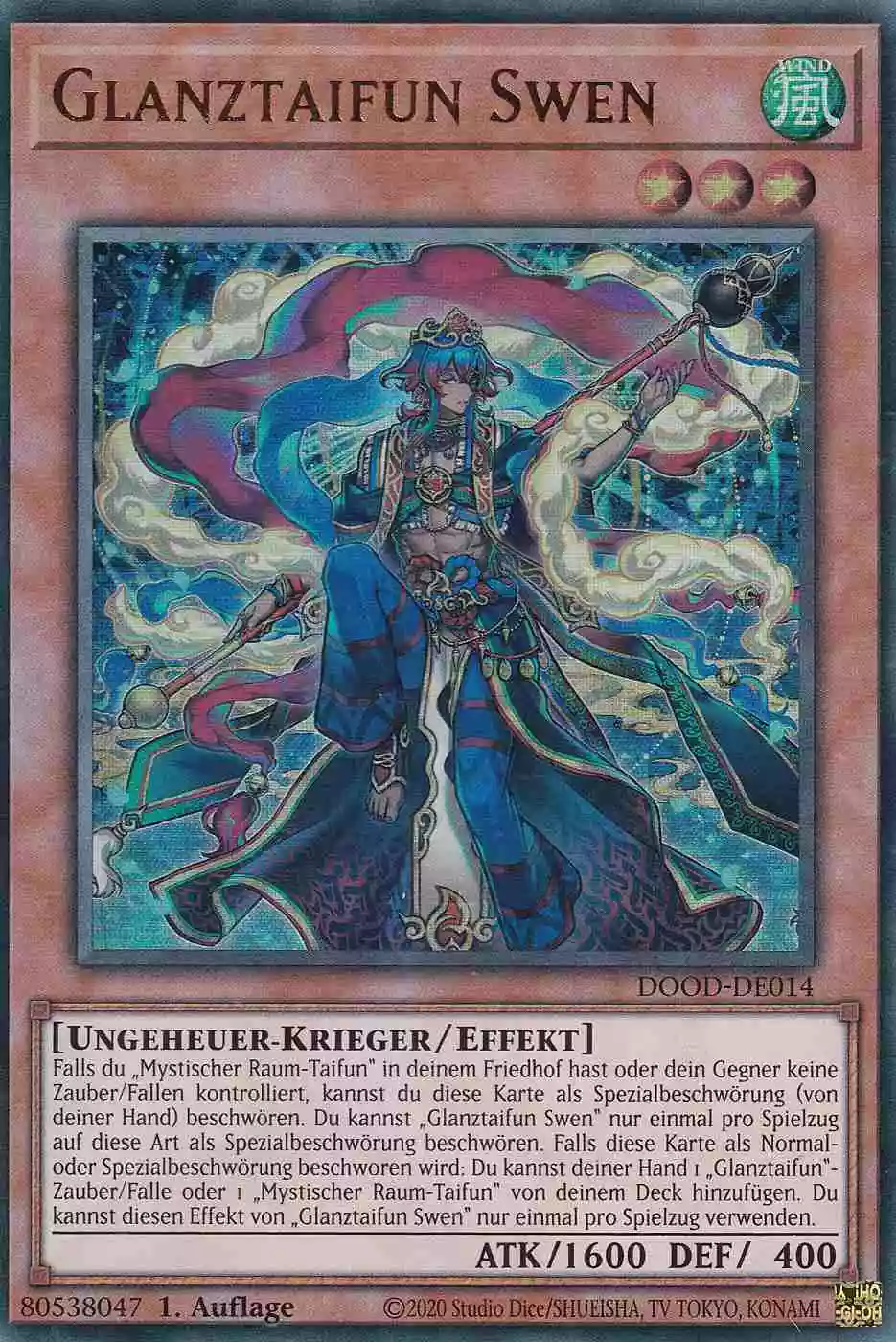 Glanztaifun Swen Ultra Rare DOOD-DE014 Yugioh Karte Glanztaifun Swen DOOD-DE014 ist in Ultra Rare Yu-Gi-Oh Karte aus Doom of Dimensions 1.Auflage