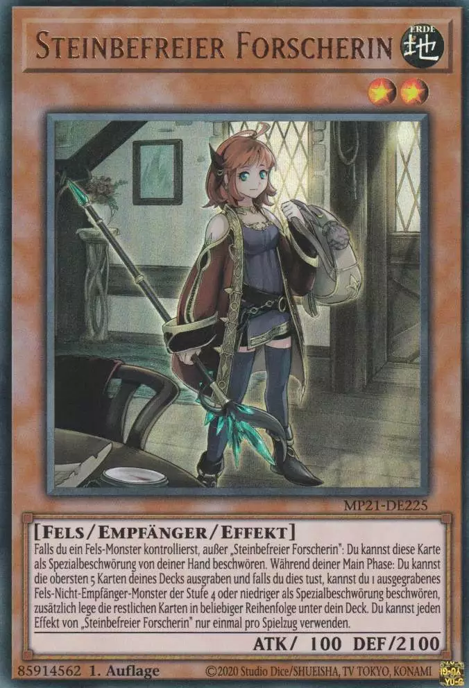 Steinbefreier Forscherin MP21-DE225 ist in Ultra Rare Yu-Gi-Oh Karte aus Tin of Ancient Battles 1.Auflage