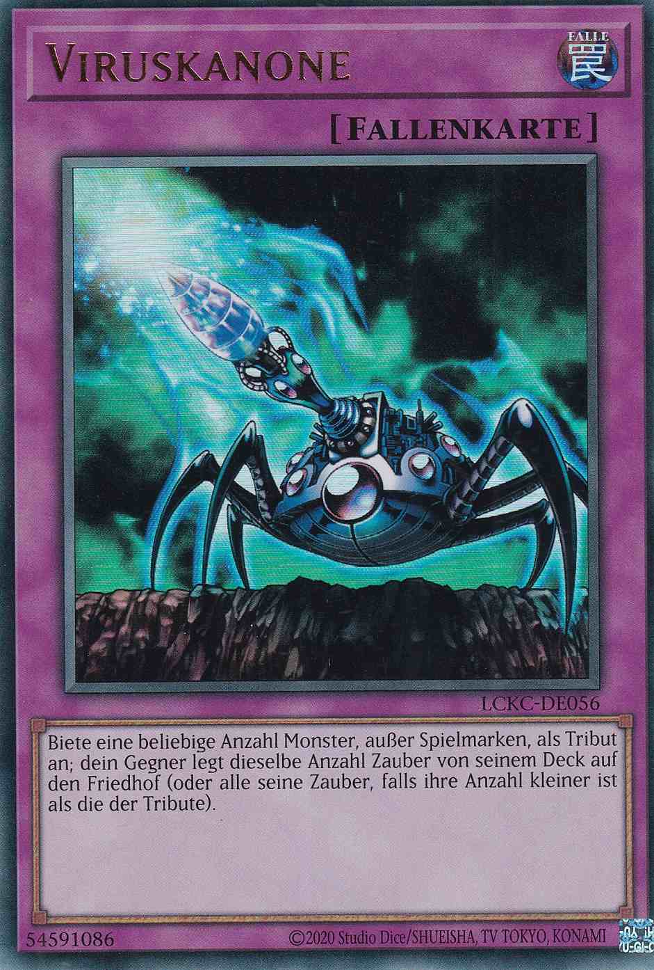 Viruskanone Ultra Rare LCKC-DE056 Yugioh Karte Viruskanone LCKC-DE056 ist in Ultra Rare Yu-Gi-Oh Karte aus Legendary Collection Kaiba unlimitiert