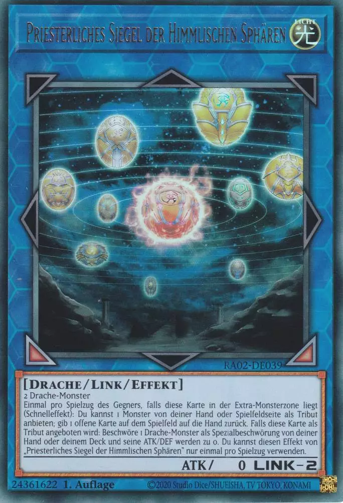 Priesterliches Siegel der Himmlischen Sphären RA02-DE039 ist in Ultra Rare Yu-Gi-Oh Karte aus 25th Anniversary Rarity Collection 2 1.Auflage