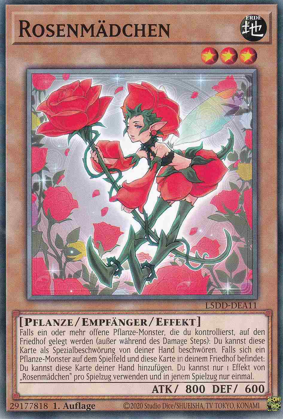 Rosenmädchen Common L5DD-DEA11 Yugioh Karte Rosenmädchen L5DD-DEA11 ist in Common Yu-Gi-Oh Karte aus Legendary 5D’s Decks 1.Auflage