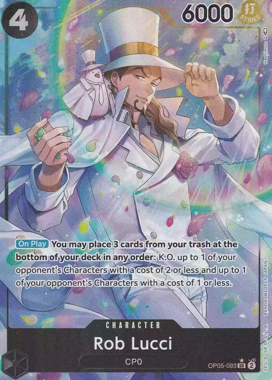 op05-093-a-rob-lucci-super-rare-awakening-of-the-new-era Rob Lucci OP05-093 ist in Super Rare. Die One Piece Karte ist aus Awakening of the New Era in Parallel Alternative Art.