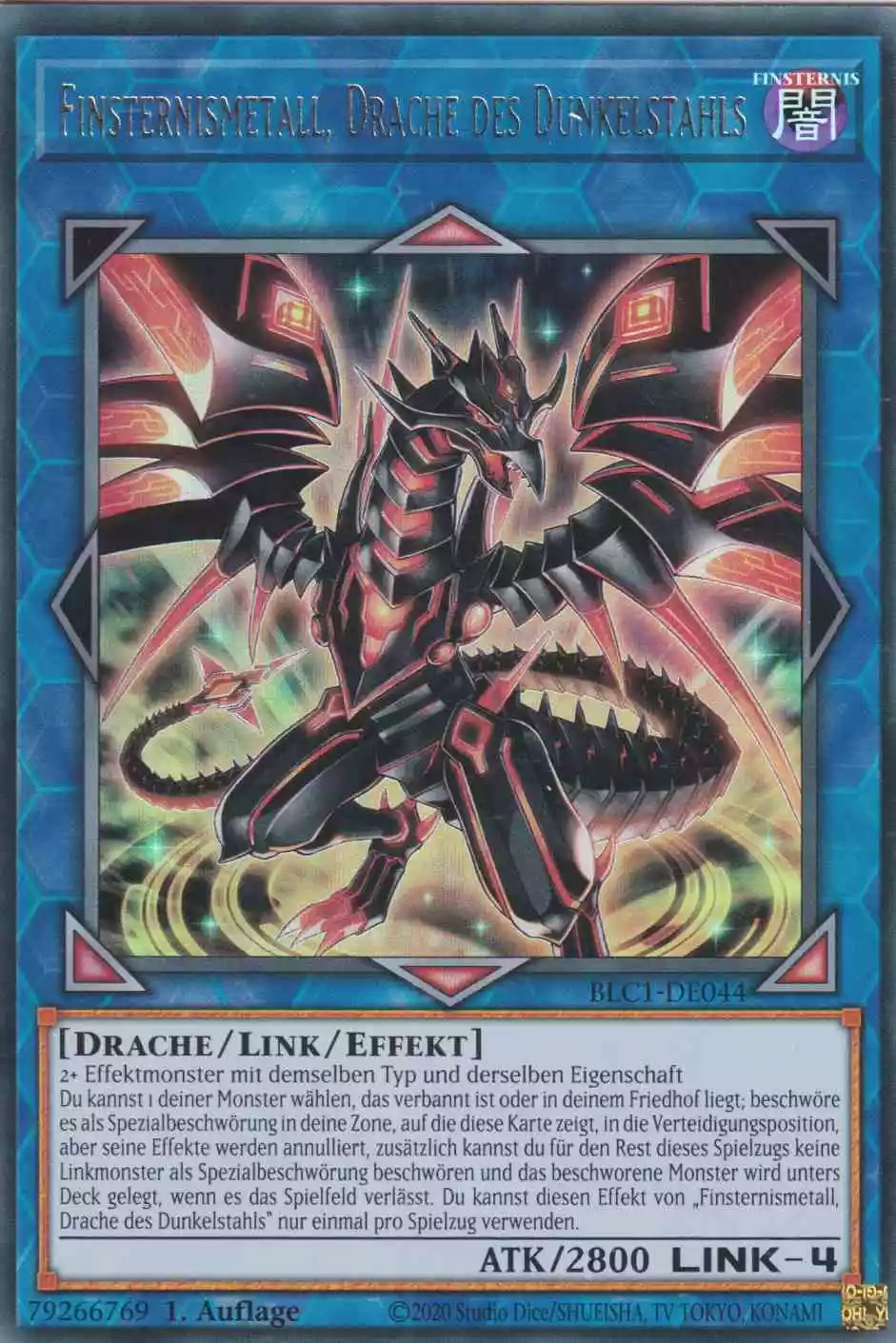 Finsternismetall, Drache des Dunkelstahls BLC1-DE044 ist in Silber Ultra Rare Yu-Gi-Oh Karte aus Battles of Legend Chapter 1 1.Auflage