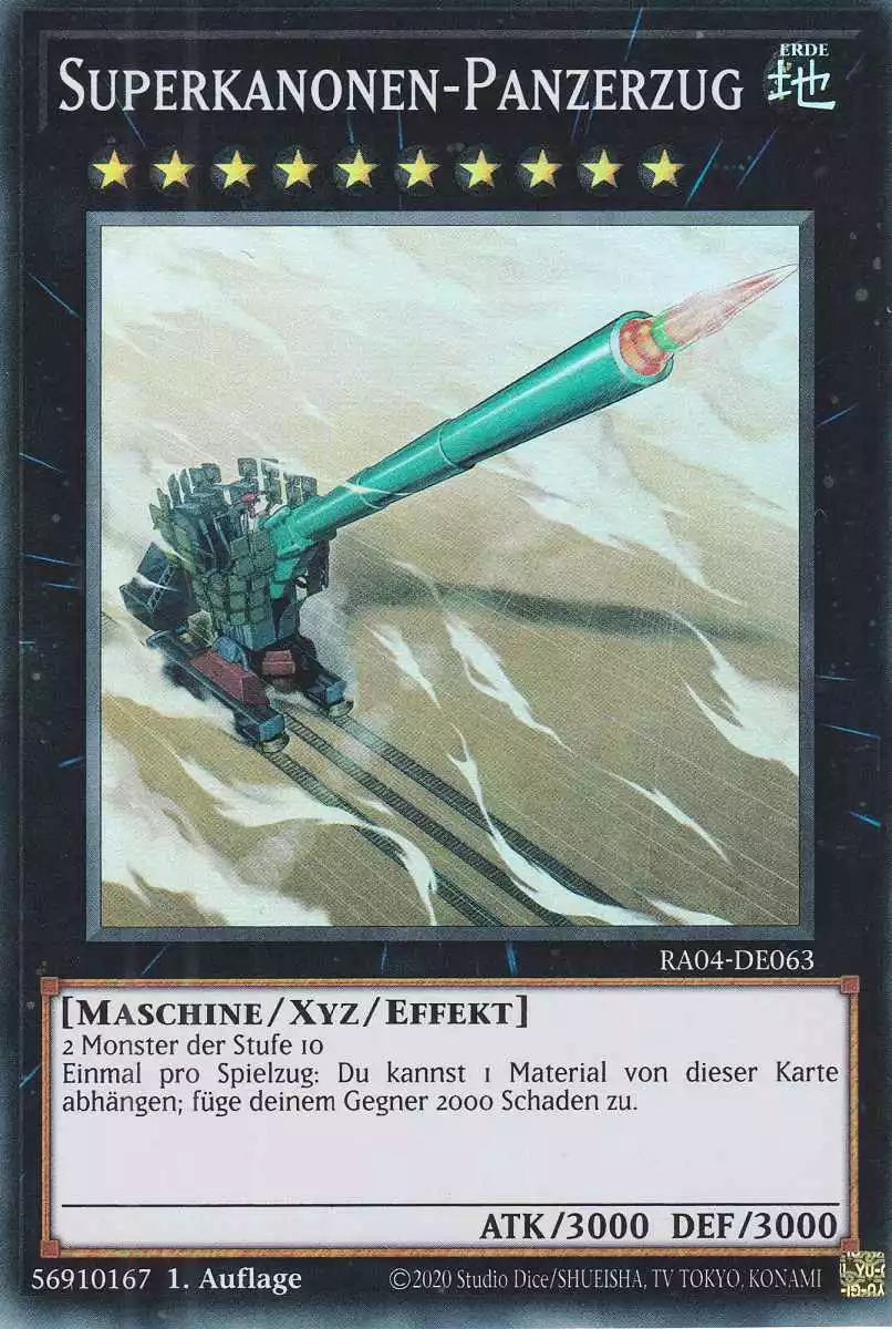 Superkanonen-Panzerzug RA04-DE063 ist in Super Rare Yu-Gi-Oh Karte aus Quarter Century Stampede 1.Auflage