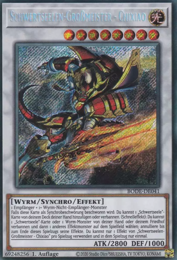 bode-de041-schwertseelen-grossmeister-chixiao-secret-rare-burst-of-destiny Schwertseelen-Großmeister - Chixiao BODE-DE041 ist in Secret Rare Yu-Gi-Oh Karte aus Burst of Destiny 1.Auflage